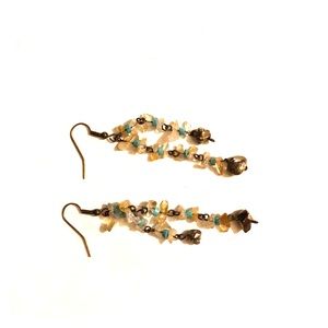 Teal and clear beaded long earrings